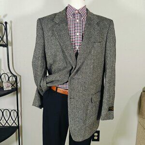 Monsieur Adolfo Men's Tweed Sport Coat Blazer‎ Two Button Gray Herringbone 46L